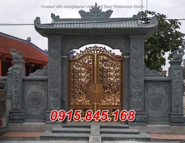 Mẫu cổng tam quan tứ trụ nhà thờ đình đền chùa miếu lăng mộ bằng đá đẹp bắc giang