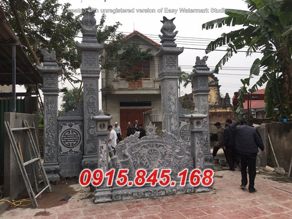 Mẫu cổng tam quan tứ trụ nhà thờ đình đền chùa miếu lăng mộ bằng đá đẹp hoà bình