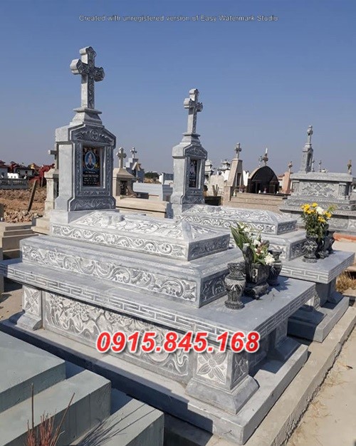 40Mộ công giáo đá xanh cao bằng 7 watermarked mo da cong giao cg12
