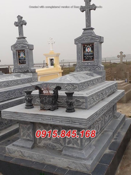 40Mộ công giáo đá xanh cao bằng 7 watermarked mo da cong giao cg13