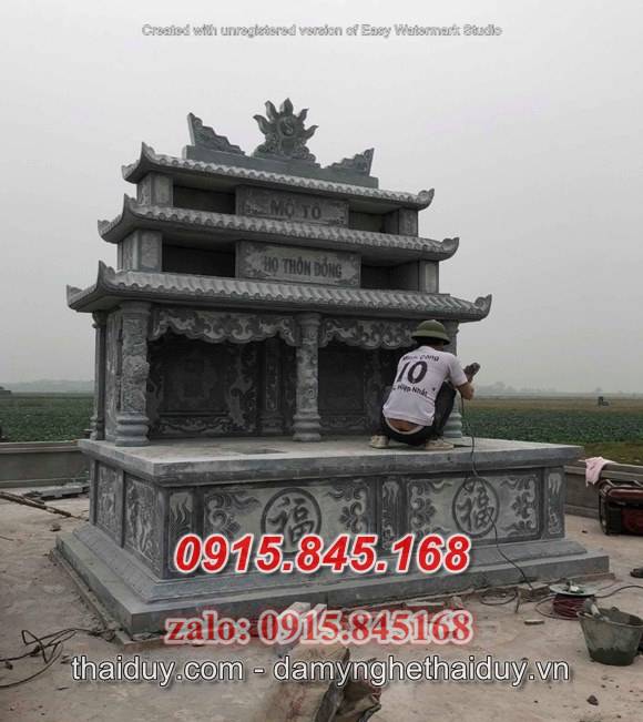 Mẫu+55 mộ đôi nam định xây đá khối 9 watermarked 038 Mo da doi song than de dung tro hai cot dep lang mo tro cot